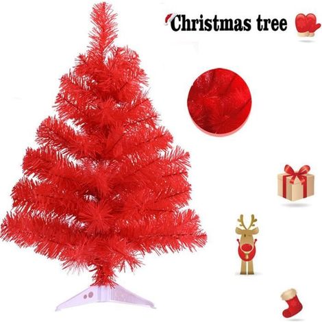 Sapins de Noël 60 cm Sapins de Noël Artificiel avec Support d'arbre Qualité Plastique Décoration d'arbre (Rouge) (1/4)