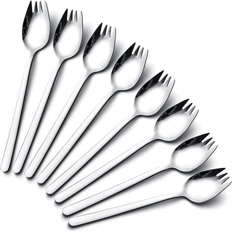 Fourchettes, 8 fourchettes en acier inoxydable, cuillère à salade de 7,4 pouces, ensemble de couverts de camping ou de voyage (1/4)
