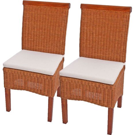 Juego de 2 sillas de comedor de ratán con cojín para patas de madera 040000193 (1/5)