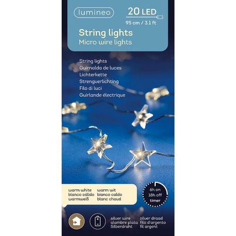 Lumineo Batterie LED Stern-Lichterkette Micro wire silber 0,95 Meter 20 Lichter - warmweiß (1/3)