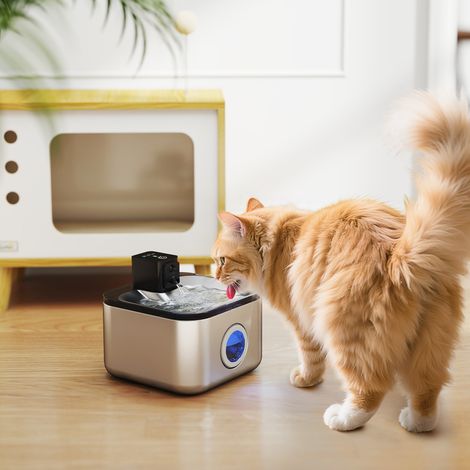 Fuente de agua automática para gatos de acero inoxidable, 4,2 L, silenciosa, dispensador de agua para gatos con 3 filtros y cargador USB, color plata.
