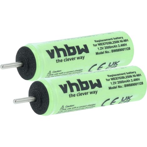 vhbw 2x batería compatible con Panasonic ER-GC50, ER-GC70, ER-GS60, ER-GB70, ER-GB80, ER-GB96 afeitadora (2000 mAh, 1,2 V, NiMH)