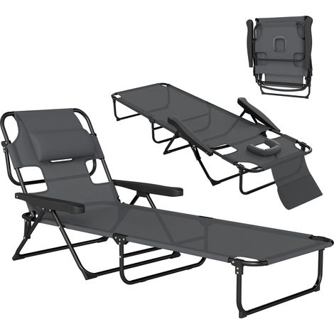 Transat Pliable Lavenderfield Jardin Piscine Plage Noir Anthracite Inclinable 4 Positions