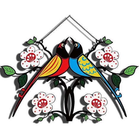 Romantischer Liebesvogel-Anhänger aus Metall, farbenfrohe Legierung, Fenster- und Wanddekoration