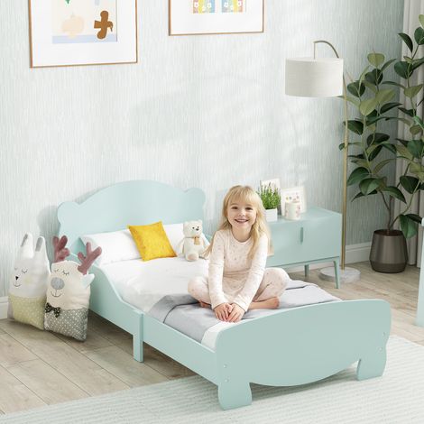 Lit enfant 70x140 cm avec barrières de sécurité thème d'ours pour garçons. filles. âgés de 3 à 6 ans. vert