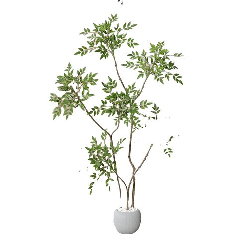 Plantas artificiales de interior, árbol artificial de Nandina Domestica, hojas realistas, 150 cm (1/2)