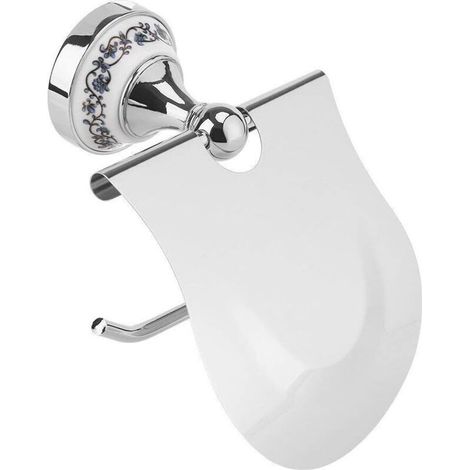 Classique de salle de bain wc Rouleau de papier support avec façade étanche à fixer au mur Bleu et blanc en porcelaine Motif (1/4)