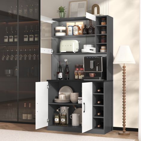 MEUBLIV credenza 100x47x187 cm bianco/grigio – LED, vano microonde (1/5)