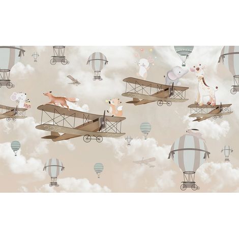 Papier peint panoramique Enfants - Animaux Montgolfières - 130 cm x 80 cm (1/2)