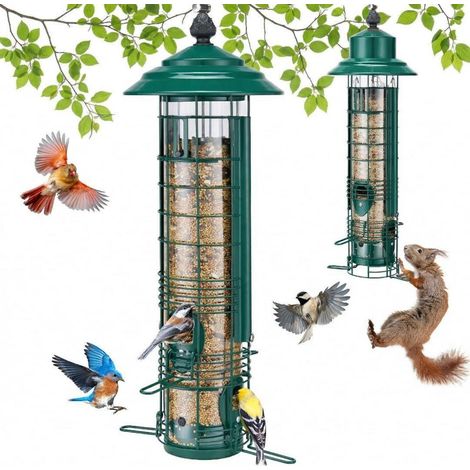 Eichhörnchensicherer Vogelfutterspender zum Aufhängen, 1,4 kg Kapazität, Metall, Grün