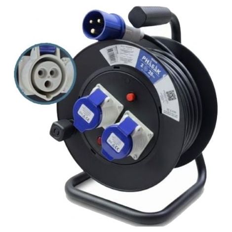 Regleta enrollable Phasak BN 3475/ 2 Enchufe industrial 2P+TT/ Cable 25m/ Negro y Azul