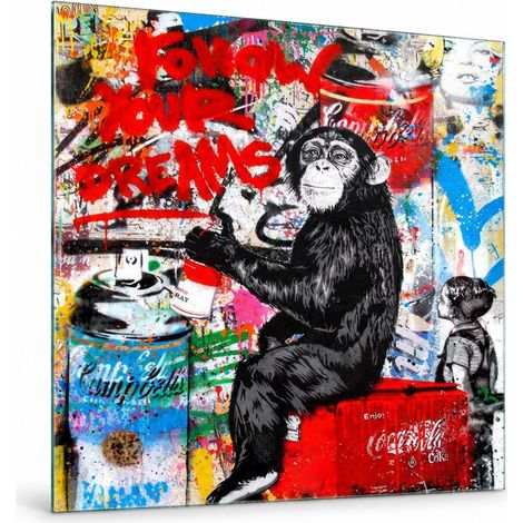 Lupia Quadro Street Art su Vetro 30x30 cm GLASS SCIMPANZE' URBAN da Parete (1/4)