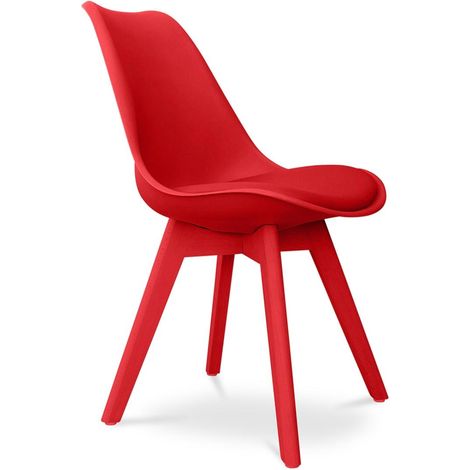 ORION91 Silla BOREAL Asiento Acolchado Piel Sintética y Patas Color Rojo 48x43x82cm Comedor Oficina Salón Teletrabajo Cocina - SpazioLuzio (1/5)