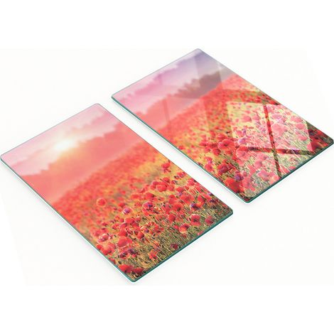 Tablas de servir de cristal para cocina con estampado de campo de amapolas, 2 x 30 x 52 cm.