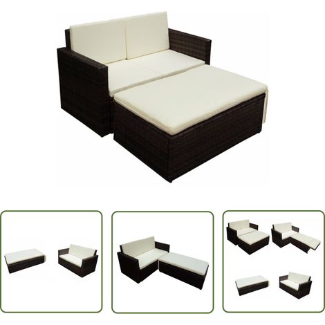 The Living Store 2-tlg. Garten-Lounge-Set mit Auflagen Poly Rattan Braun - Gartenmöbeln - Lounge Möbel - Rattan Gartenmöbel - Outdoor Möbel - Esszimmergarnitur (1/5)