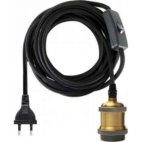 1.2 mètres Douille E27 avec Interrupteur, Fil électrique en Tissu de Câble de pour Douille Ampoule/ Edison retro suspension Luminair/ Lampe Créative, Adaptateur de Lampe Vintage Laiton (1/5)