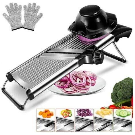 LaBlanc – Verstellbare Edelstahl-Mandoline mit integrierter Schneideklinge, multifunktionaler Gemüseschneider, manueller Küchenschneider für Obst und Gemüse (1/5)