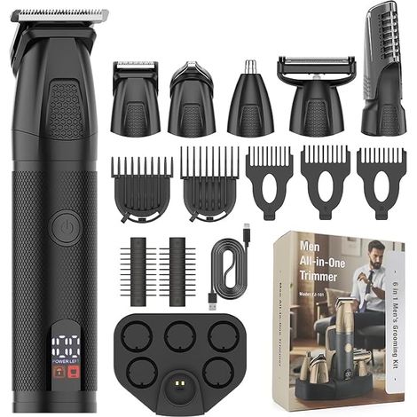 6 in 1 Multifunctional Hair Clipper Men Detachable Magnetic Blades, Type-C and Base Refill, Hair Cutting Kit, Beard Nose Hair, Ears (1/5)