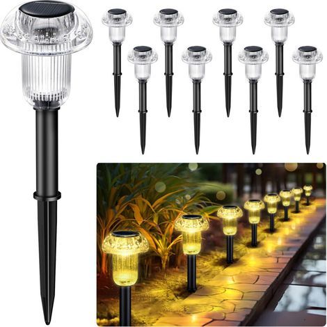 Set of 8 outdoor solar lights, waterproof solar walkway lights, mushroom-shaped LED lights, solar garden stake lights (1/4)