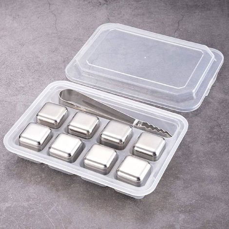 Pierres à whisky réutilisables en acier inoxydable, lot de 8 cubes pour boissons, cuisine Plan de travail, etc. (1/4)