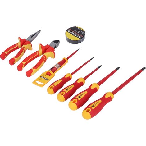 Isolierter Schraubendreher- und Zangensatz für 1000 V, hohe Härte, Elektrikerwerkzeug mit Prüfschraubendreher und Isolierband, professionelles Set. (1/5)