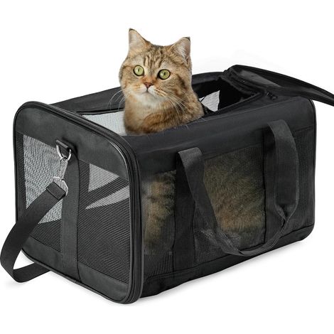 Porte-Chat Approuvé, Transport pour Chien Souple avec Laisse intérieure, pour Chats et Chiots Jusqu’à 7 kg, Sac de Voyage Pliable -Noir