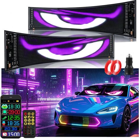 2 Pièces 12 x 59.5 cm Yeux Led pour Camion et Voiture, Led Voiture Interieur Affichage DIY, écran Souple, écriture Animations et Graphiques Programmable, Application Intelligente, Bluetooth, USB 5V (1/5)