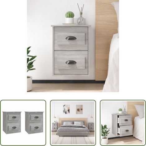 vidaXL Holz Nachttisch - Wand-Nachttische 2 Stk. Grau Sonoma 41,5x36x53 cm (1/5)