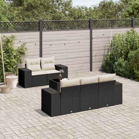 Salon de jardin modulable 6 pcs en résine tressée avec table basse et coussins noir - PANGIVO (1/5)