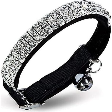 Collier en velours doux réglable pour chat avec strass et clochettes