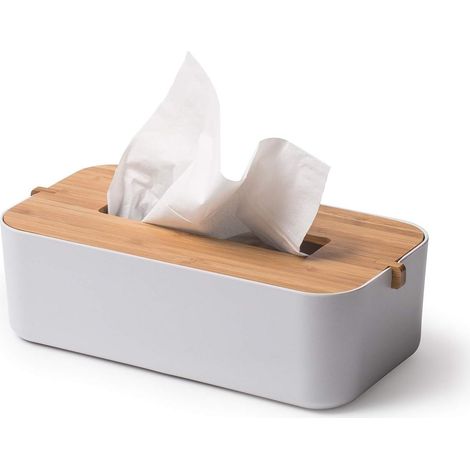 Taschentuchbox, Bambus, Weiß, 26,5 x 13,7 x 8 cm LH43W8