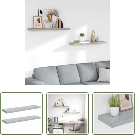 MDF nid d'abeille - Étagères murales flottantes 2 pcs Gris béton 90x23,5x3,8cm MDF (1/5)