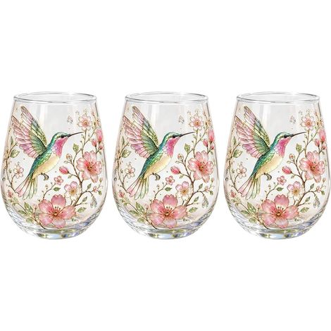 Lot de 3 tasses à thé en verre transparent pour jus de fruits, boissons chaudes et froides, motif colibri floral en relief, tasse à café en verre transparent pour maman, épouse, grand-mère, filles (1/5)