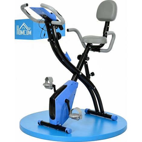 HOMCOM bicicleta estatica plegable 3 en 1 con respaldo y 8 niveles resistencia magnética, monitor lcd, volante, banda y sensor de pulso, carga 120 kg (1/5)