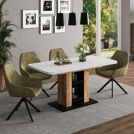 tavolo da pranzo allungabile Fenaro, Rovere bianco/dorato, 120 x 80 cm, Vicco