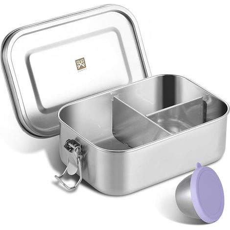 Boîte à déjeuner en acier inoxydable lunch box inox enfant 800 ml Avec compartiments et joint d'étanchéité - Passe au lave-vaisselle - Pour l'école les déplacements et le camping (1/5)