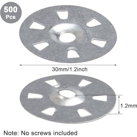Lot de 500 rondelles de fixation d'isolation de 30 mm, en acier galvanisé, facile à fixer, pour plaques de plâtre et plaques de plâtre (1/5)