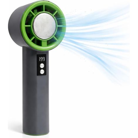 Ventilateur manuel avec fonction de refroidissement intégrée jusqu'à 5° Celsius - Mini ventilateur - Ventilateur de poche avec USB C rechargeable portable (Gris/Vert)