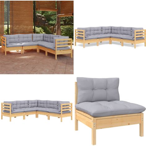5-tlg. Garten-Lounge-Set mit Grauen Kissen Kiefer Massivholz - Garten Lounge Set - Kiefernholzmöbel - Outdoor Möbel - Gartenzubehör - Loungemöbel - Home & Living (1/5)