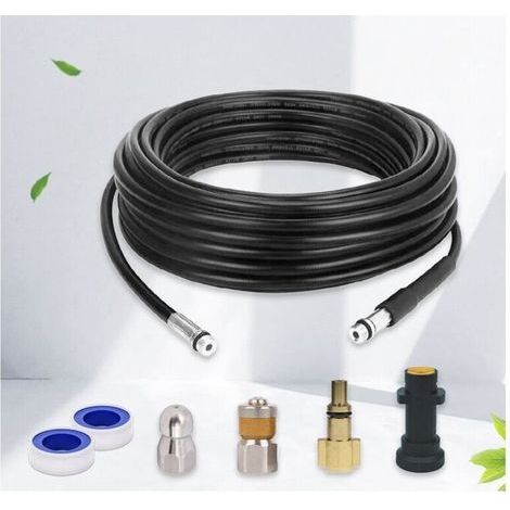 Tuyau Débouche Canalisation pour Karcher,Kit de Nettoyage du Tuyau de Vidange du Nettoyeur Haute Pression avec Buse à Jet et Buse à Jet Rotatif pour Kärcher K2-K7 Séries et LAVOR(10M) (1/4)