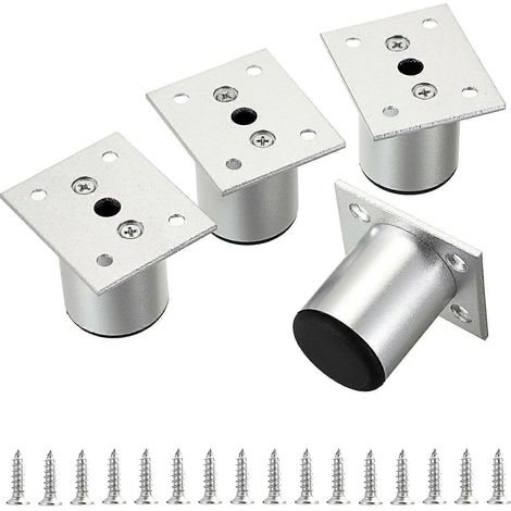 Quatre pieds de meubles réglables en alliage d'aluminium, pieds ronds pour canapé/armoire, hauteur 0-15 mm, base antidérapante, compatibles avec les bureaux, les chaises et les lits. (1/5)