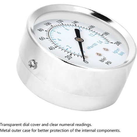 Manometer mit Doppelskala 0–14 kg/cm² 0–200 psi, 1/8-NPT-Anschluss hinten für Hydraulik- und Pneumatiksysteme (1/5)