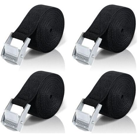 BUNTHAUS PA Aiperq 5M Sangle d'Arrimage, 4 Pièces Sangle à Cliquet avec Boucle de Serrage en Alliage de Zinc pour Fixation Moto/Voiture/Porte Vélo/Bagage (1/4)