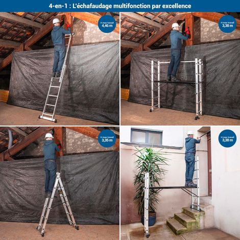 Echafaudage roulant SCAFFOLDAX2X6, échafaudage jardin et pliant multifonction 4 en 1, echelle 2 plans, H max Travail 4,46m, Garantie 5 ans, Hostrom