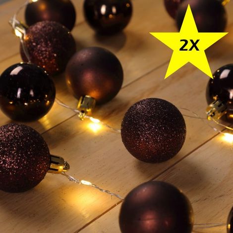 Lot de 2 Guirlandes de Noël Boules et LED sapin 2m MARRON (1/5)