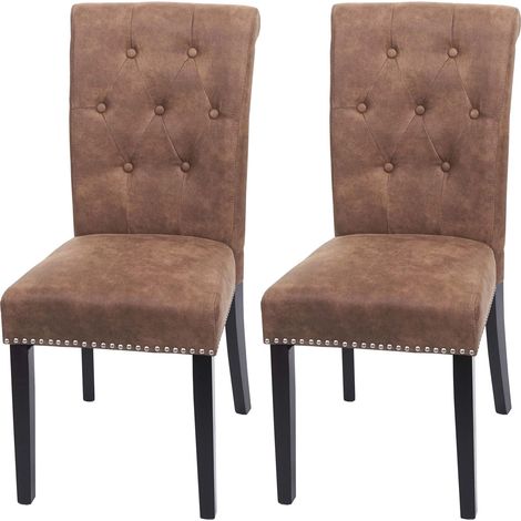 [NON UTILIZZATO] Set 2x sedie vintage retrò inglesi sala pranzo Chesterfield II tessuto marrone piedi scuri
