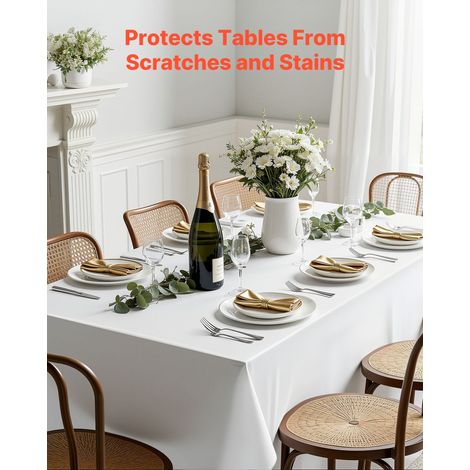 Nappe rectangulaire blanche, 1524 x 2591 mm, couverture de table en polyester infroissable, lot de 10, résistante à la déchirure et… (1/5)