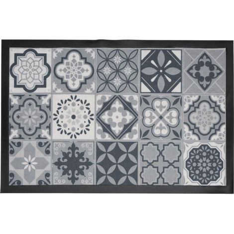 Tapis Déco à Motifs "Carreaux Ciment" 40x60cm Gris (1/2)
