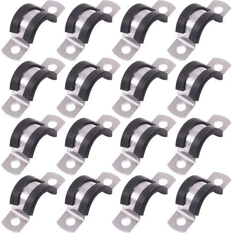 15mm 2 Hole 304 Stainless Steel U Clamp with Hard Rubber Cushion for Hose Pipe Fitting (15mm) Pack of 16 (1/5)