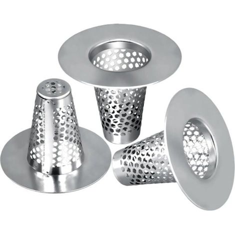 3-teiliges Duschhaarauffangset, Deckel aus Edelstahl 304, Waschbecken- und Badewannenfilter
